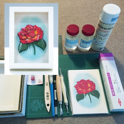 シャドーボックスキット「赤いバラ」と完成画像